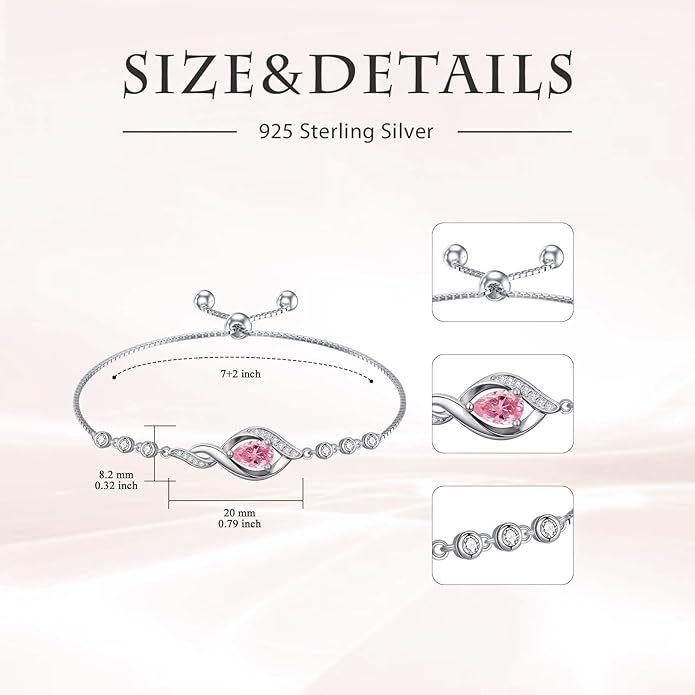Christmas Gifts Birthstone Bracelet for Women 925 Sterling Silver Infinity Love Jewelry Birthday Gifts for Women Mom Wife Girlfriend