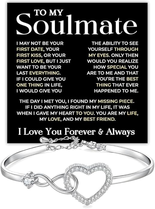 To My Soulmate Bracelet, Soulmate Bracelet For Women, Soulmate's Jewelry Gift From Boyfriend Husband Friend With Message Card And Box Meaning, Valentine Gifts For Her, Birthday Christmas Gifts