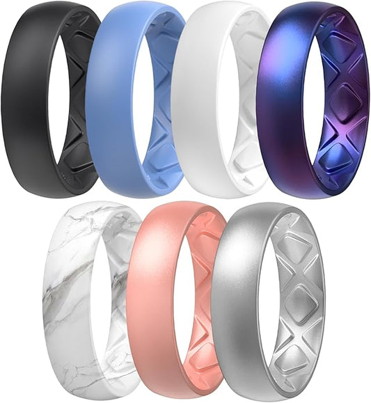 Egnaro Women's Bridal Rings Sets, 6mm Wide, 2mm Thick, Silicone Wedding Rubber Band with Half Size, Inner Arc Ergonomic Breathable Design