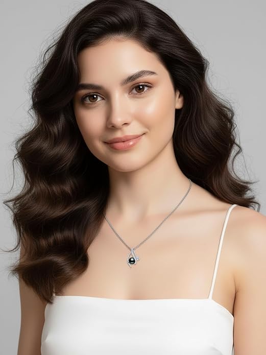 KANNSOAR Tahitian Black Pearl 18K White Gold Plated Sterling Silver Heart/Infinity/Four Leaf Clover Pendant Necklace Jewelry Gifts for Women Wife Mom Girlfriend Wedding Birthday Anniversary Christmas