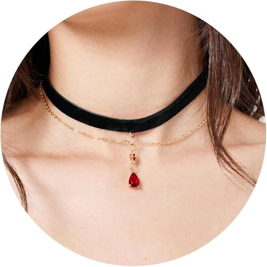 Fesciory Black Necklaces for Women, Adjustable Layered Velvet Leather Lace Collar Necklace, Goth Jewelry Gifts.