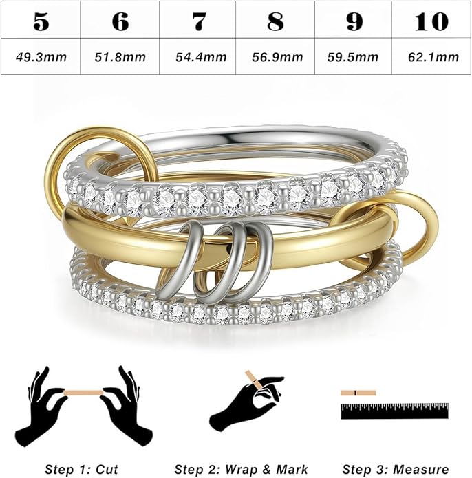 Emibele 14K Gold Plated Stackable Rings for Women, Interlocking Non Tarnish Gold Rings, Silver Dainty Cubic Zirconia Bands, Two-Toned Mixed Metal Stacking Band, Trendy Jewelry Gifts for Women