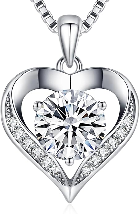 Moissanite Necklace for Women, 1-3 Carat Heart Necklace Engraved with 'I LOVE YOU', Birthday Gift for Wife, Anniversary Present for Wife Women, Jewelry Gifts for Christmas Valentine's Day