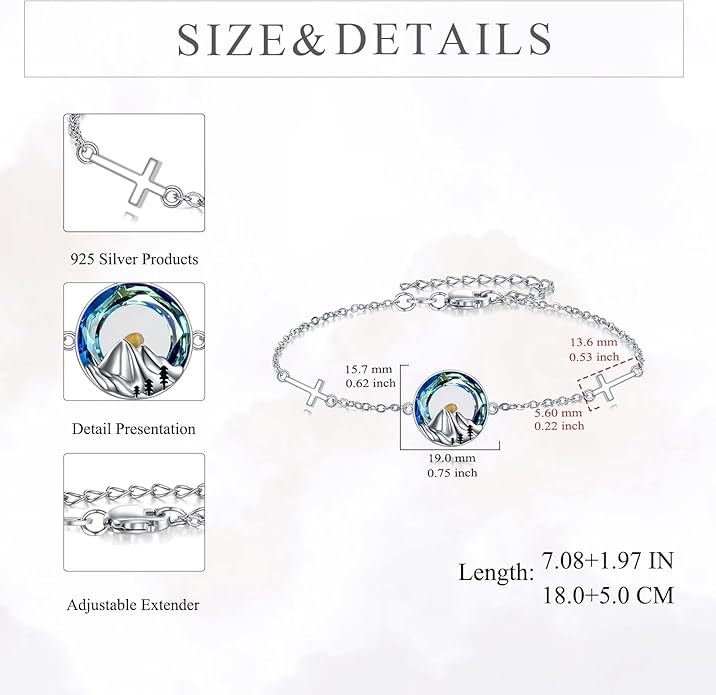 AOBOCO Mustard Seed Bracelet S925 Sterling Silver Mountain Cross Bracelets Christmas Christian Faith Jewelry Mothers Day Birthday Gifts for Mom