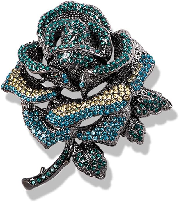 Premium Rose Flower Brooch for Women Red Blue Rhinestone Crystal Rose Brooch Big Flower Lapel Pin Clothing Hat Bag Accessories Wedding Valentine's Day Christmas Jewelry