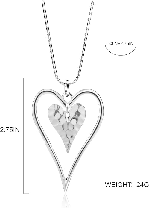 Long Heart Necklace for Women Gold Chain Pendant Y Necklace Set Statement Pendant Chic Jewelry With