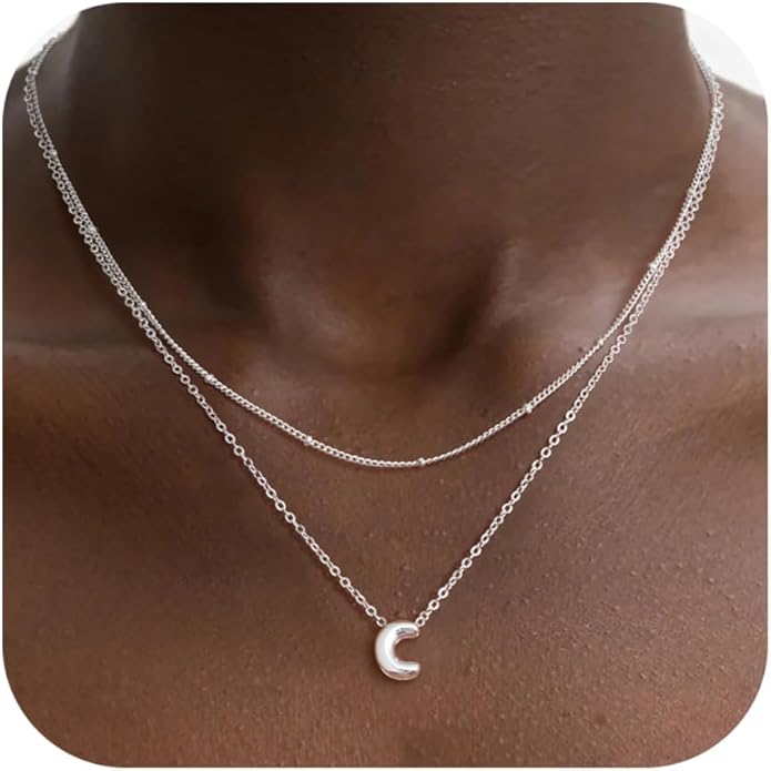 Bubble Letter Necklace Layered Initial Necklaces for Women Dainty Cute Choker Pendant Stack Jewelry Teen Gift Trendy Stuff