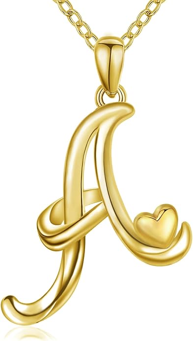 CELESTIA 925 Sterling Silver Initial Necklaces 26 Letter with Rose Gold Heart - 18 Inch Chain