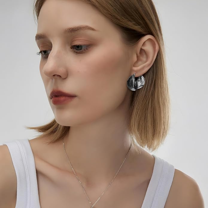 YUJIE Gold Plated Hoop Earrings for Women Brass Earring Chunky Statement Jewelry