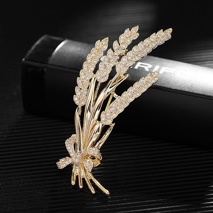 Handmade 14K Gold Bow and Ear Design Brooch, Pastoral Elegant Wheat Design Moissanite Corsage, Delicate Gift for Her