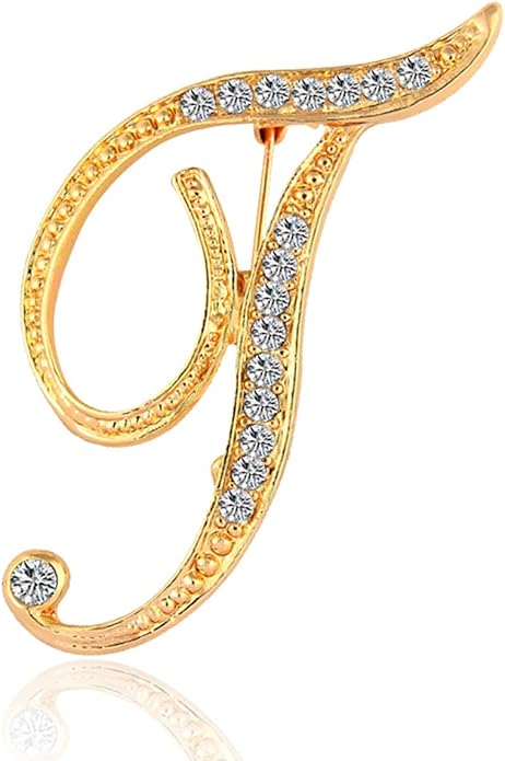 BeeGift Letter Brooch Pins Initial Rhinestone Brooch for Women Crafts,Rhinestone Crystal Lapel Pin Brooches Gold A-Z 26 Letters