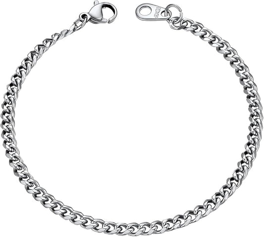 U7 Link Bracelets for Men, Cuban Link/Rope/Watch Band Solid Bracelet, Silver Black Gold Color Wrist Bracelet 3/6/9/12/15mm Width, 6.5/7.5/8.3 Inch Length, Hand Chain Jewelry for Mens Women