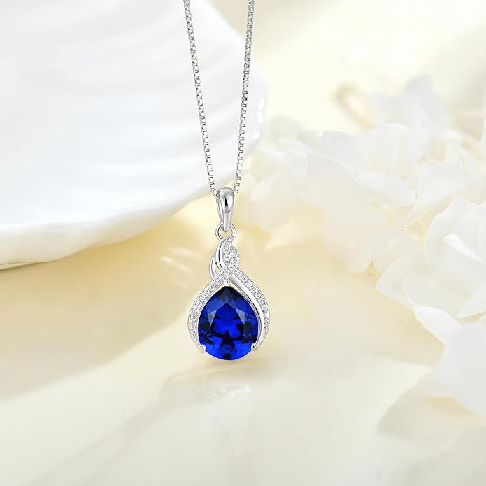 Infinity Teardrop Jewelry Set for Women Sapphire Necklace & Earrings September Birthstone Jewelry