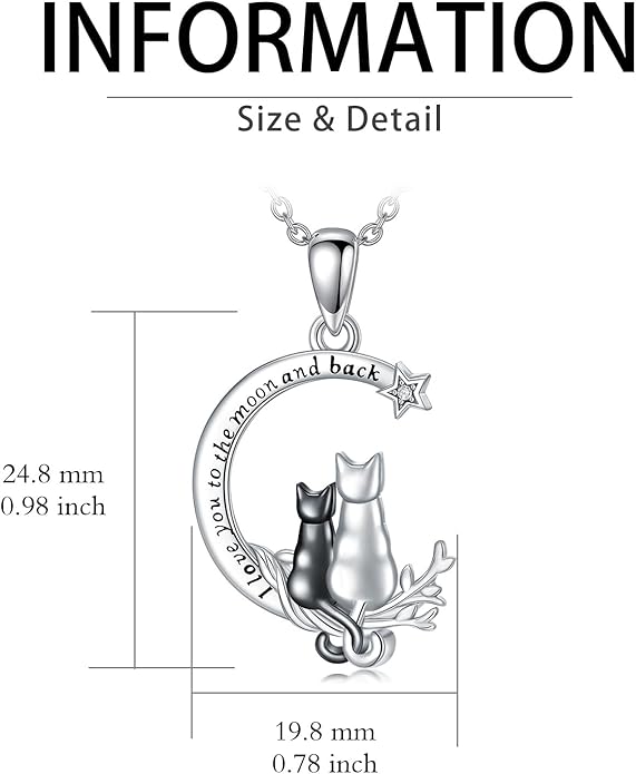 Cat Gifts for Women 925 Sterling Silver Heart Moon Cat Necklace Pendant Women Jewelry Halloween Christmas Gifts