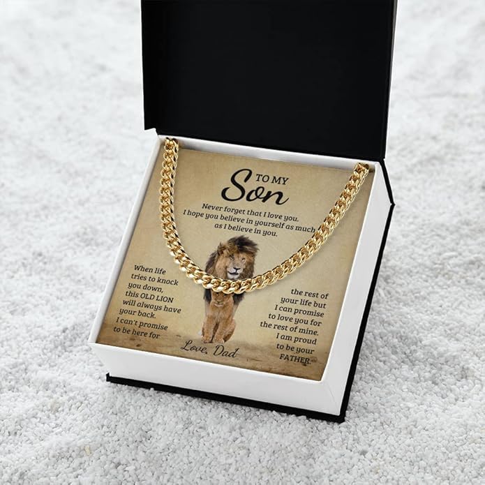 FG Family Gift Mall To My Son From Mom, Son Gifts From Mom and Dad, Mother and Son Necklace, Birthday Gift For My Son Graduation Christmas Cuban Link Chain Necklace Present