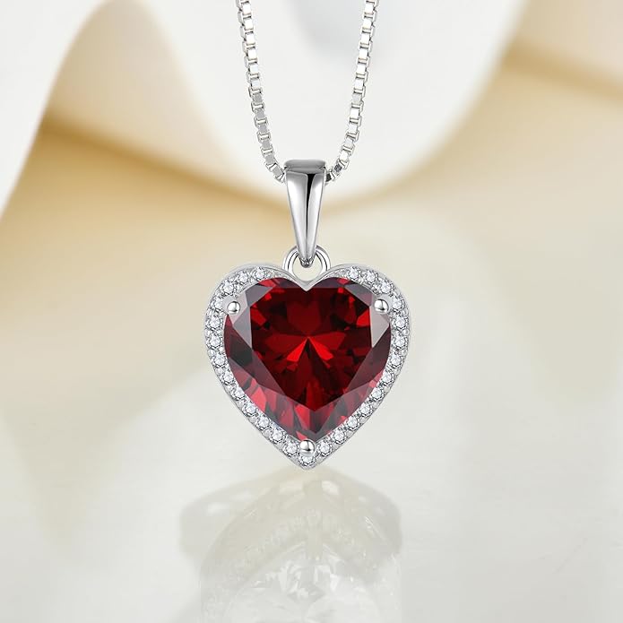 Love Heart Jewelry Set for Women Garnet Necklace & Earrings January Birthstone Jewelry