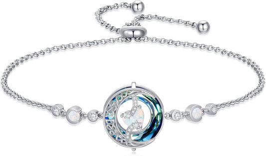 TOUPOP Birthstone Bracelet Moon and Star Bracelet 925 Sterling Silver Blue Crystal Jewelry Birthday Christmas Gifts for Women