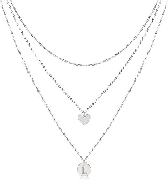 Aisansty Dainty Layered Initial Choker Necklaces Handmade 14K Gold Plated Tiny Heart Personalized Letter Disc Pendant Adjustable Chain Layering Gold Necklaces for Women Gift Jewelry