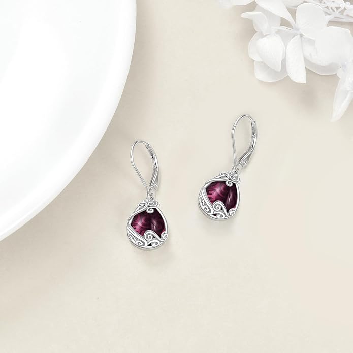 Moonstone Filigree Drop Dangle Teardrop Earrings 925 Sterling Silver Moonstone Leverback Earrings for Women Jewelry Gifts