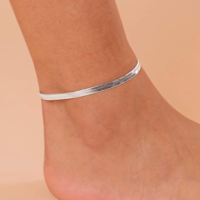 PAVOI 14K-18K Gold Plated Charm Link Flat Gold Anklets for Women | Beaded Marina Link Mariner Paperclip Snake Chain Jewelry Anklets