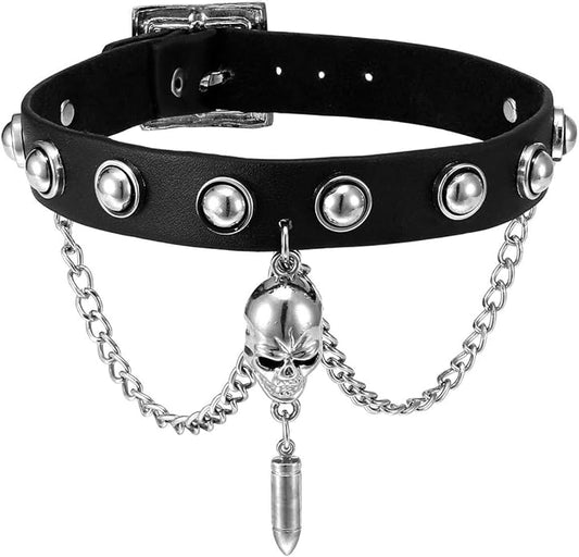 Zysta Unisex Cool Rivet Spike Studed Genuine Leather Choker Gothic Jewelery Necklace Collar Band Chain Goth Punk Rocker Bold Costume Black