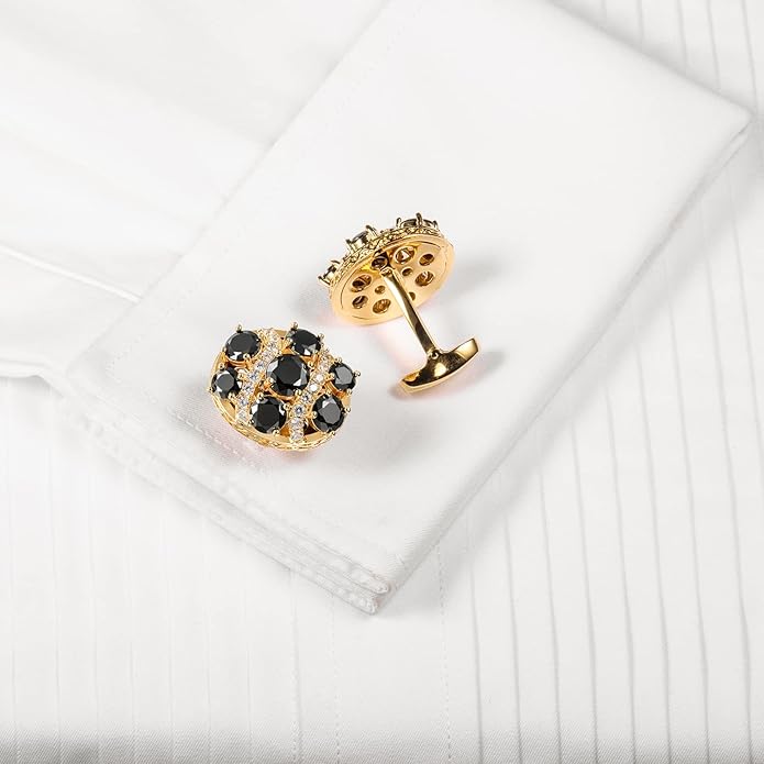 HAWSON Cufflinks for Men, Gold Diamond Crystal Cufflinks for Groom Husband Personalized Gifts, Mens Formal Wedding Business Cufflinks, Luxurious Gorgeous Cuff Links French Shirt Accessories