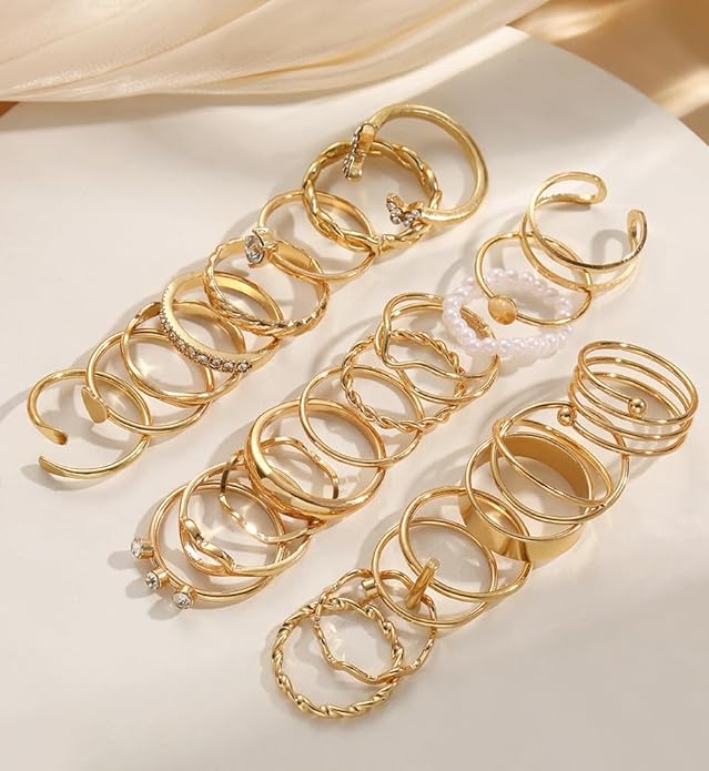 iF YOU 25 Pcs Gold Knuckle Ring Set for Women, Chunky Stackable Finger Midi Rings, Silver Simple Stacking Cute Rings Pack Trendy Stuff Jewelry Gift