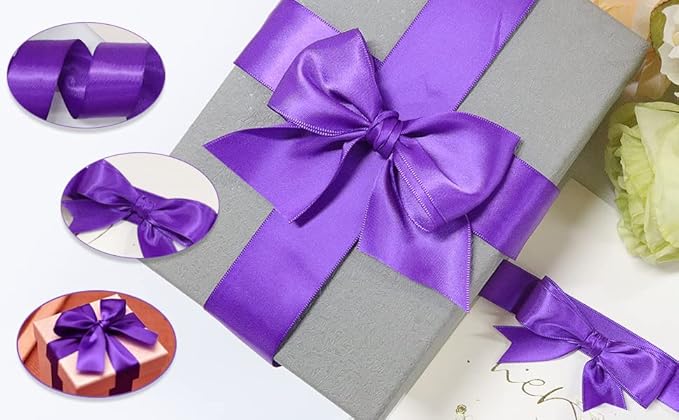 LEEQE Double Face Purple Satin Ribbon 7/8 inch X 25 Yards Polyester Purple Ribbon for Gift Wrapping Very Suitable for Weddings Party Invitation Decorations and More