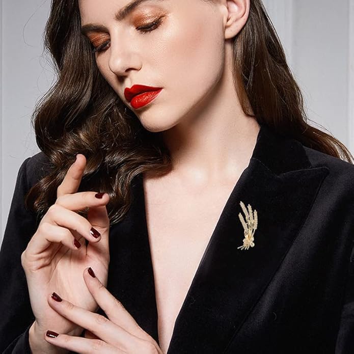 Handmade 14K Gold Bow and Ear Design Brooch, Pastoral Elegant Wheat Design Moissanite Corsage, Delicate Gift for Her