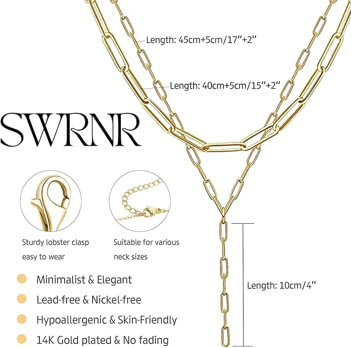 Lariat Necklace for Women, Dainty 14K Gold/Silver Plated Long Necklaces for Women Trendy Simple Layered Y-Shaped Drop Pendant Necklace Adjustable Gold Jewelry Gifts For Her Christmas Stocking Stuffer