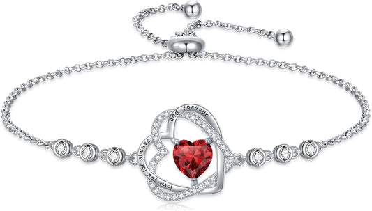 TOUPOP Heart Birthstone Bracelet 925 Sterling Silver Double Heart Bracelet Love You for Always and Forever Jewelry Anniversary Birthday Christmas Gifts for Women Wife Her