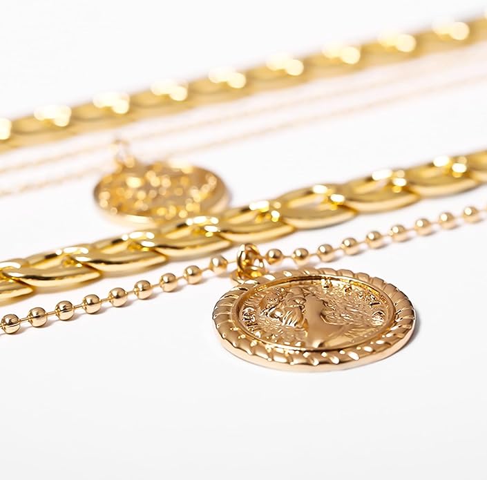 MJartoria Layered Necklaces for Women Trendy Retro Coin Pendant Necklace Dainty Chunky Chain Choker Necklaces for Jewelry Birthday Gifts