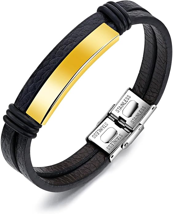 Italian Handmade Genuine Leather Bracelets for Men Stainless Steel Clip, Men's Casual Genuine Multi-layer Cuff Bracelet, Bracelet Gift for Real Men