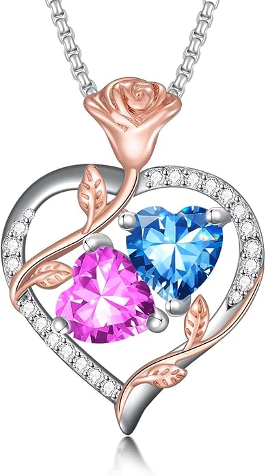 Christmas Gifts for Women Rose Heart Birthstone Pendant Necklace I Love You Forever Jewelry Valentine Mothers Day Birthday Gifts for Women Her Wife Girlfriend