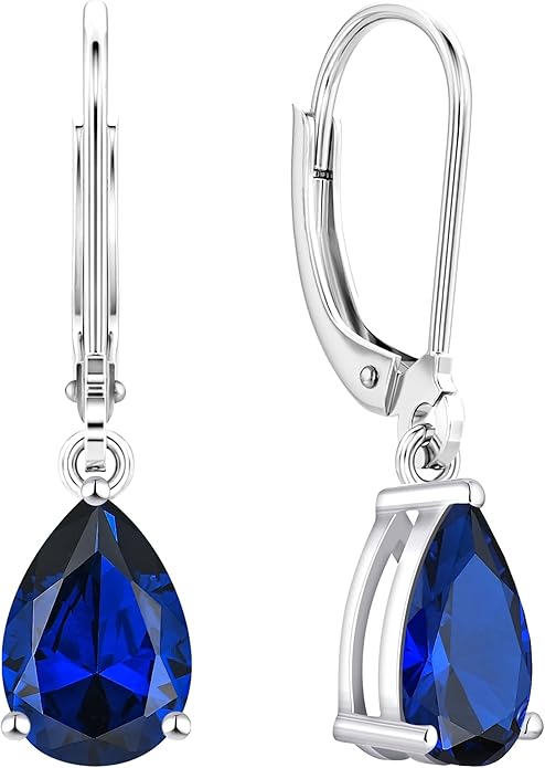 YL 925 Sterling Silver Teardrop Dangle Drop Earrings for Women 7x10 MM Solitaire Birthstone Leverback Jewelry
