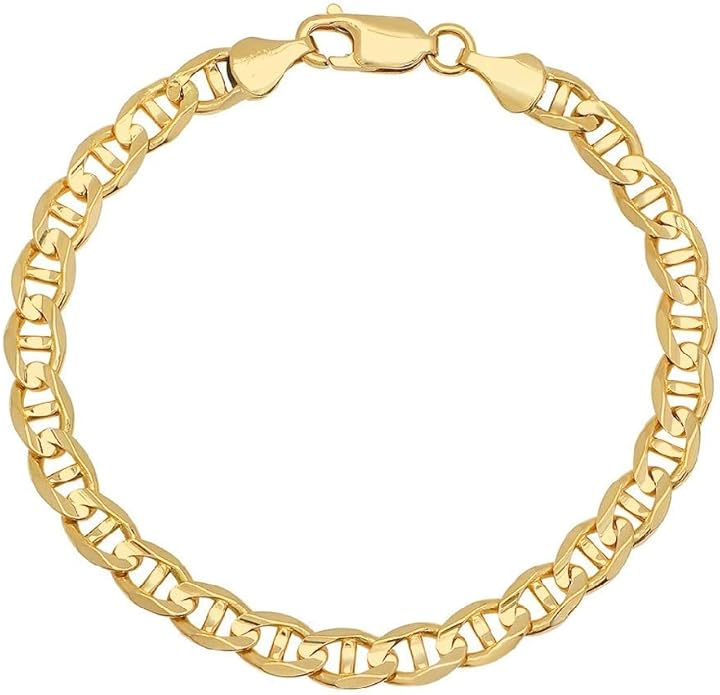 PORI JEWELERS 925 Sterling Silver 4.5mm Mariner Chain Link Anklet - Available in Silver or Yellow