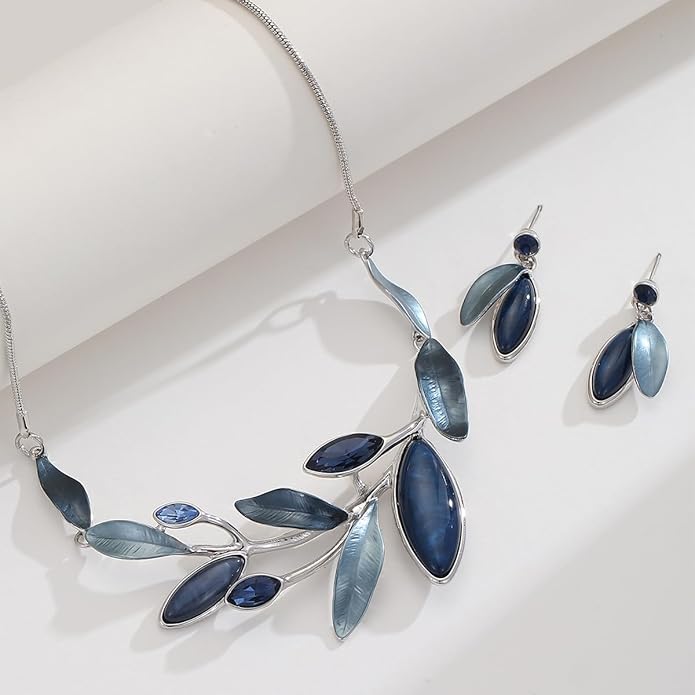 Vintage Chunky Statement Jewelry Set Retro Leaf Floral Geometric Bohemian Boho Bib Necklace Earring Set Fashion Costume Jewelry for Women Girls Wedding Party Prom Unique Gift