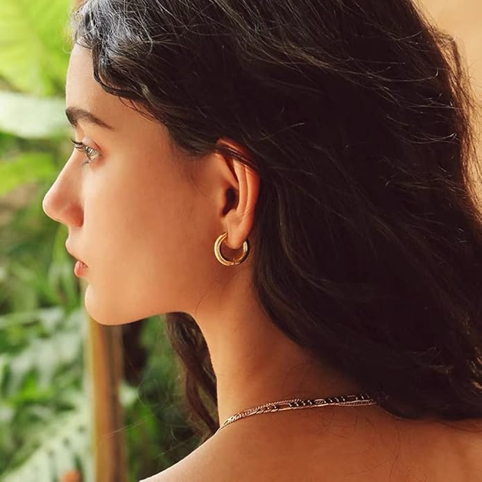 8YEARS Chunky Gold Hoop Earring for Women, 18K Gold Plated Lightweight Thick Hoops, Hypoallergenic Trendy Jewelry for Gift