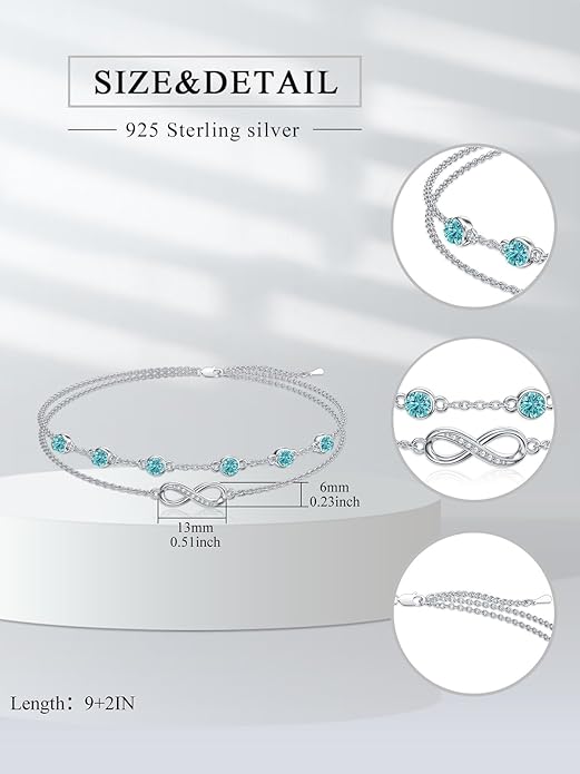 Dorunmo Anklet Bracelets For Women 925 Sterling Silver Birthstone/Infinity/Butterfly/Evil Eye/Turtle/Pineapple/Starfish/Heart Anklets Bracelets Jewelry Gifts for Women