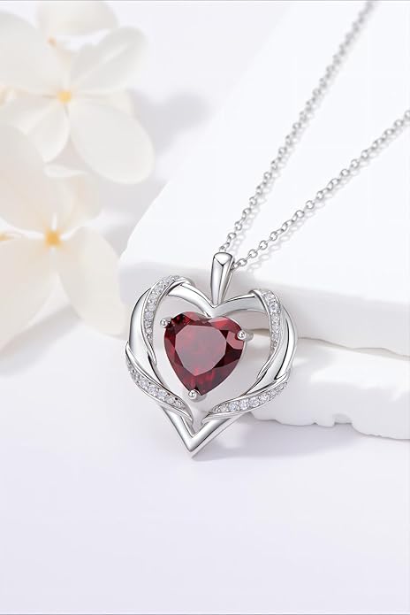 WINNICACA Birthday Gift for Mom Heart Necklace for Women 925 Sterling Silver Birthstone Necklace Jewelry Gift for Women Wife Her Girlfriend Sister