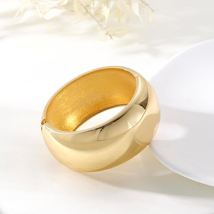 Bangle Bracelets for Women | 14K Gold Plated Trendy Wide Bracelets | Hinged Arm Cuff Bangles Chunky Bracelet for Women