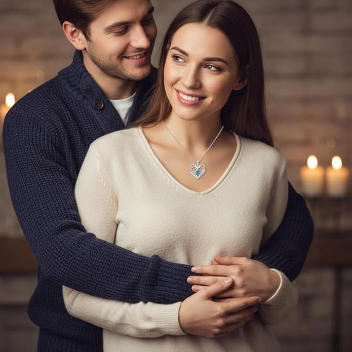 Birthstone Heart Necklace for Women Wife Girlfriend Mom Daughter Gifts S925 Silver Jewelry For Anniversary Rose Gold Gifts For Birthday Christmas Mothers Valentines Day