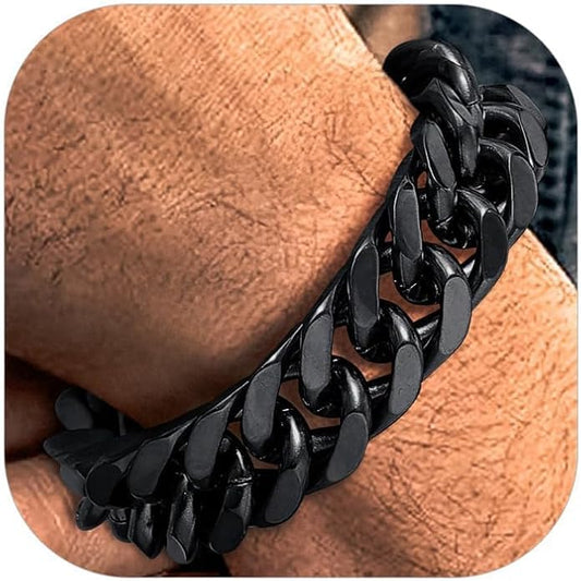 Richsteel Cuban Link Chain Bracelets 8/12/17mm Width Stainless Steel Chain Wrist Bracelets for Men, 7.4/8.2/9 Inch Length Classic Jewelry for Christmas/Valentine's Day/Birthday