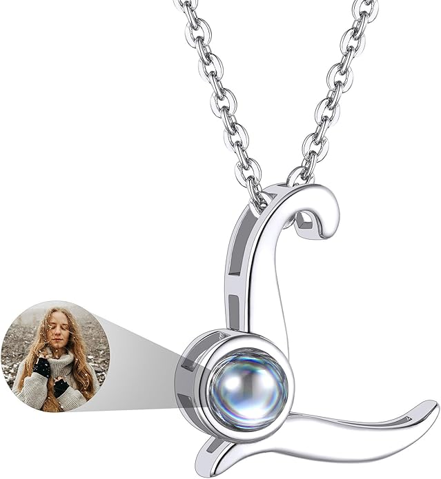 Custom4U Personalized Initial Picture Necklace for Women, Projection Necklace with Picture Inside, Gold/Silver Letter Pendant Necklace, Custom Photo Gifts for Mom Wife Birthday Valentines