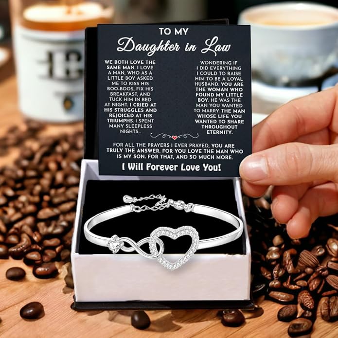 To My Beautiful Daughter In Law Bracelet From Mother-In-Law, Daughter In Law Birthday Gifts, Infinity Star Heart Bracelet For Her With Heartfelt Message Card & Elegant Box, Bonus Daughters Bracelets