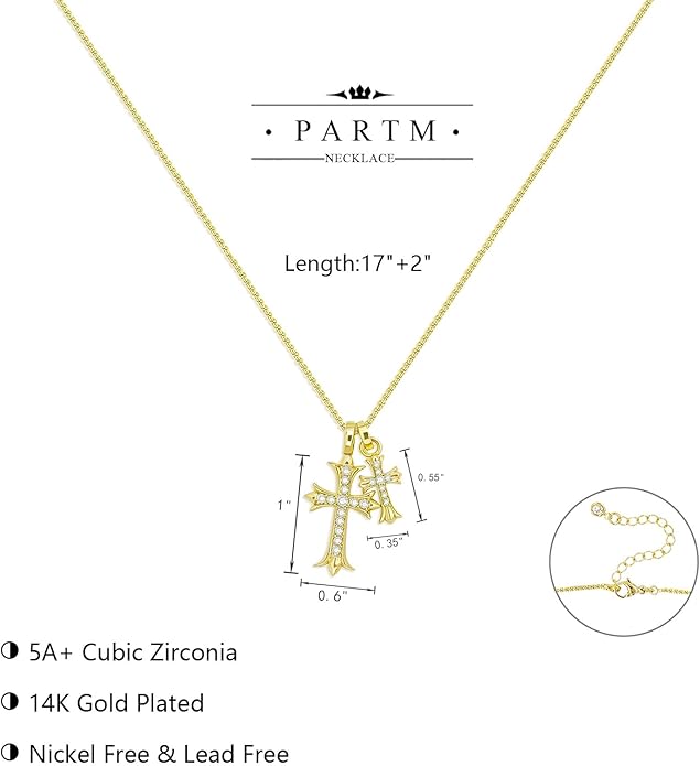 Partm Gold Cross Necklace for Women 14K Plated Dainty Pendant Cross Chain Faith Crucifix Choker Baptism Necklace for Women Trendy Religious Jewelry Hypoallergenic