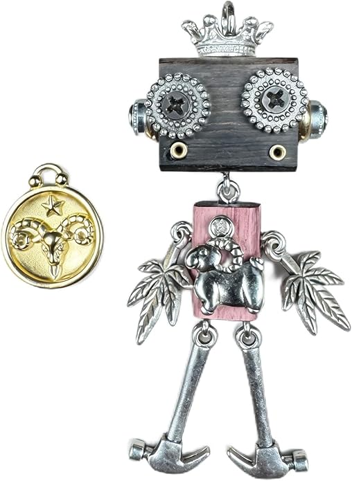 Steampunk Wooden Robot Pendant Necklace， Handmade Punk Style Pendant Zodiac Necklace for Men Women，Creative Birthday Gift