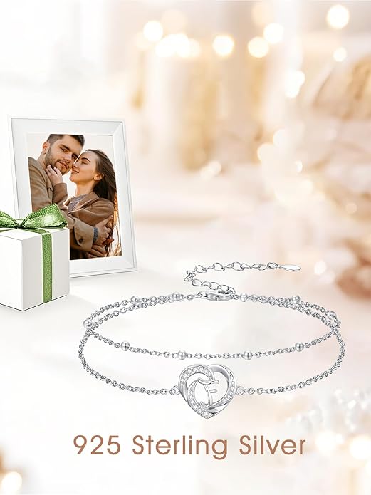 Dorunmo Initial Anklet 925 Sterling Silver Letter A-Z Layered Heart Anklet Beach Jewelry Birthday Gifts for Women