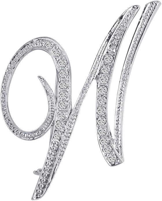 LiaSun A-Z 26 Letters Pins Brooches Silver Plated Metal Broaches Pins-Clear Crystal Initial Breastpin