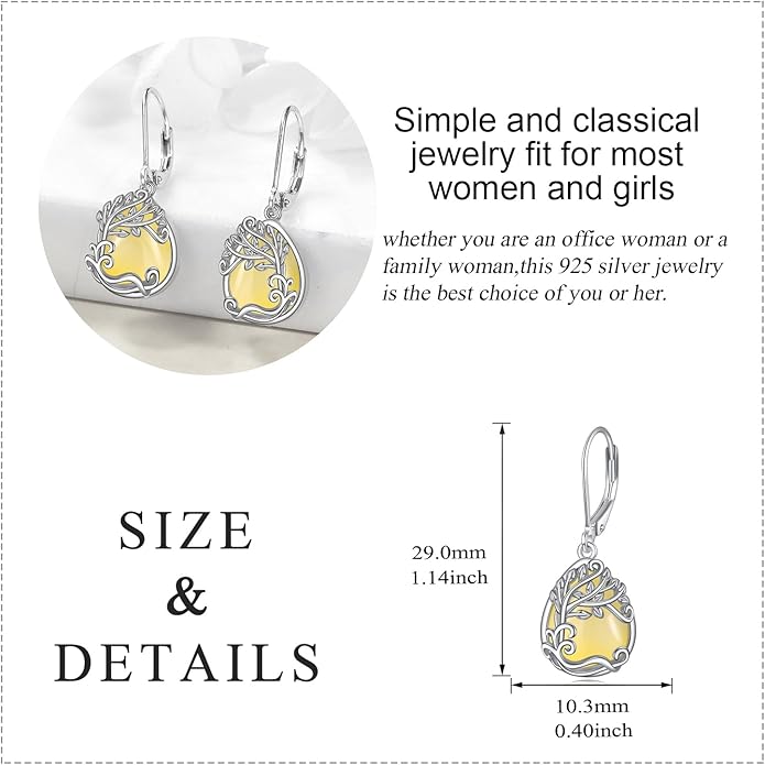 Moonstone Filigree Drop Dangle Teardrop Earrings 925 Sterling Silver Moonstone Leverback Earrings for Women Jewelry Gifts